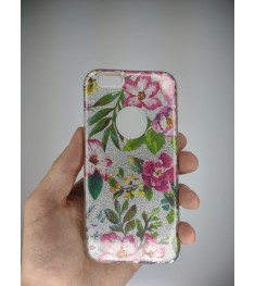 Силикон Glitter Apple iPhone 6 / 6s (Silver Flowers)