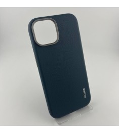 Накладка Blueo Premium Leather MagSafe Apple iPhone 15 (Dark Blue)