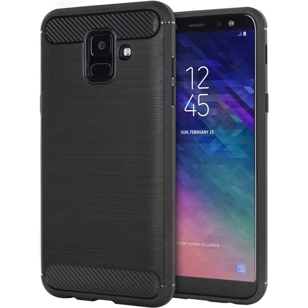 Силиконовый чехол Polished Carbon Samsung Galaxy A6 (2018) A600 (Чёрный)