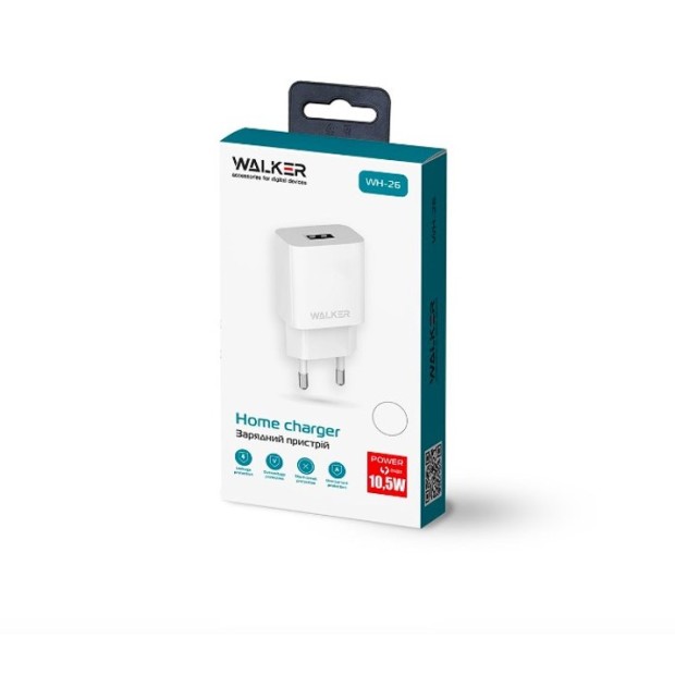 СЗУ-адаптер Walker WH-26 2.1A (1USB) + кабель Type-C (Белый)