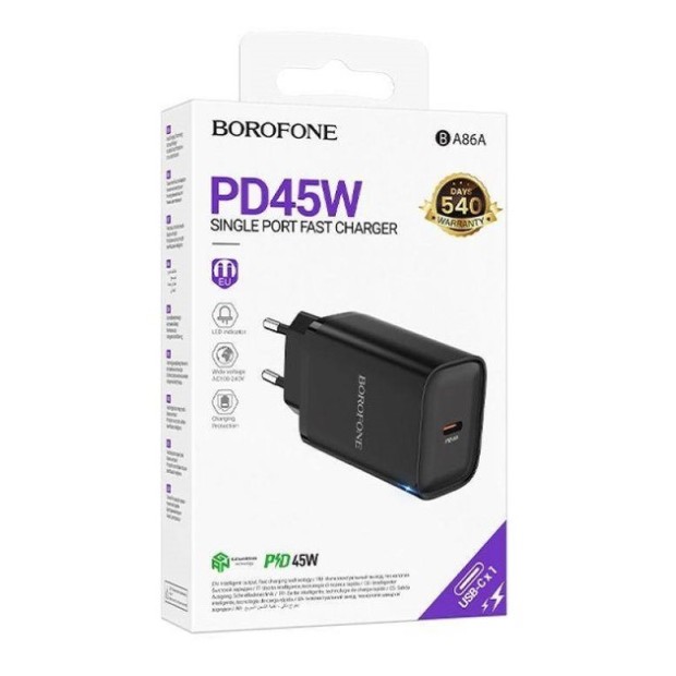 Зарядний пристрій Borofone BA86A 2.4A 45W (1 Type-C) (Чорний)