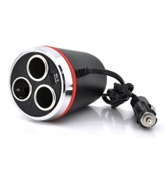 Автомобильный Тройник для Прикуривателя + USB 3.1A 1514 (Чёрный)