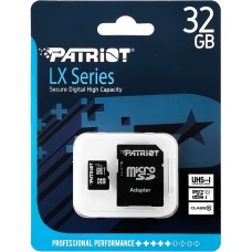 Карта памяти Patriot LX Series MicroSDHC 32Gb (UHS-1) (Class 10) + SD-адаптер