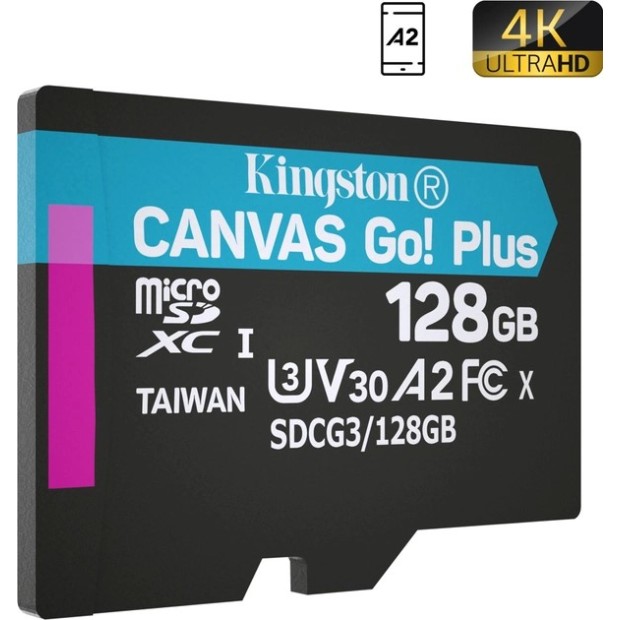 Карта памяти Kingston Canvas Go Plus MicroSDXC 128Gb (UHS-1) (Class 10) + SD Adapter