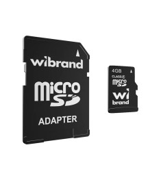 Карта памяти Wibrand MicroSDHC 4Gb (Class 4) + SD-адаптер