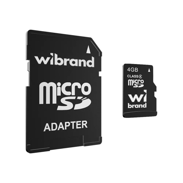 Карта памяти Wibrand MicroSDHC 4Gb (Class 4) + SD-адаптер