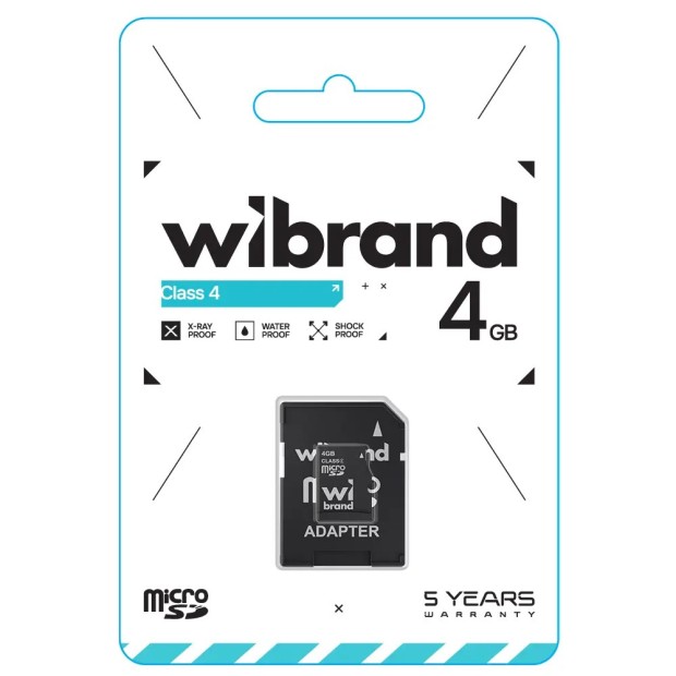 Карта памяти Wibrand MicroSDHC 4Gb (Class 4) + SD-адаптер