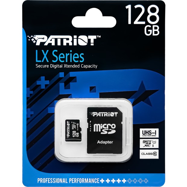 Карта памяти Patriot LX Series MicroSDXC 128Gb (Class 10) + SD Adapter