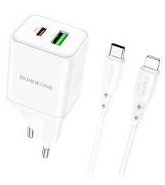 СЗУ-адаптер USB Borofone BN7 QC PD 1Type-C / 1USB (Белый)