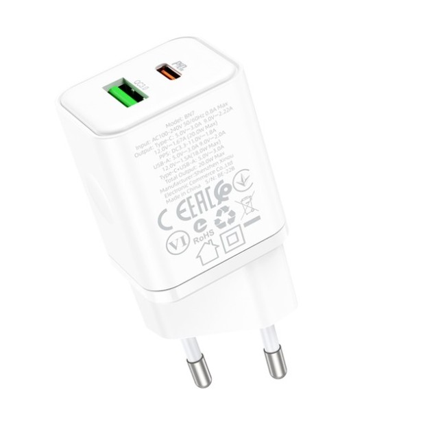 СЗУ-адаптер USB Borofone BN7 QC PD 1Type-C / 1USB (Белый)