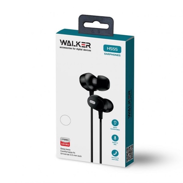 Проводные наушники-гарнитура вакуумные Walker H555 (Чёрный)