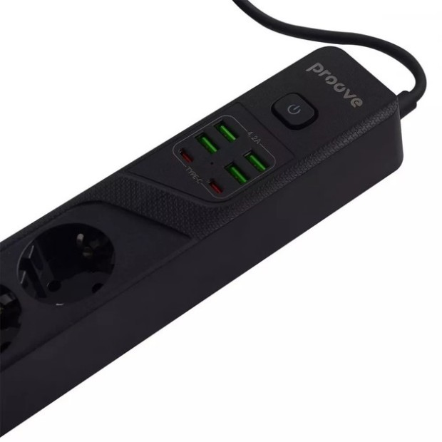 Сетевой удлинитель Proove Power Strip P-04 (4розетки + 4USB + 2Type-C) (2m) (Чёрный)