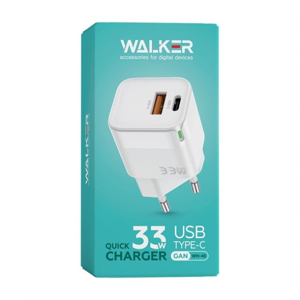 СЗУ-адаптер Walker WH-43 33W GAN (1USB / 1Type-C) (Белый)