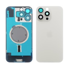 Заднее стекло корпуса для Apple iPhone 16 Pro White Titanium (белое) с рамкой и стеклом камеры