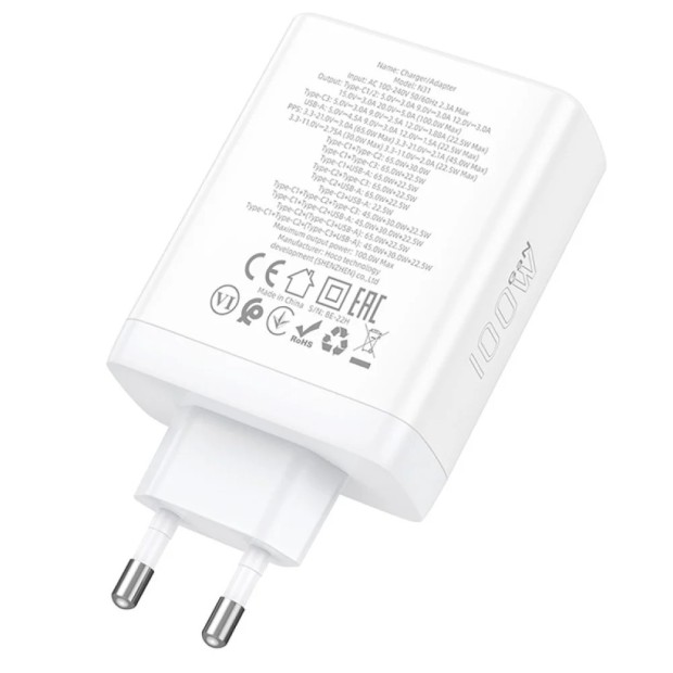 СЗУ-адаптер Hoco N31 Leader PD100W 3Type-C / 1USB (Белый)