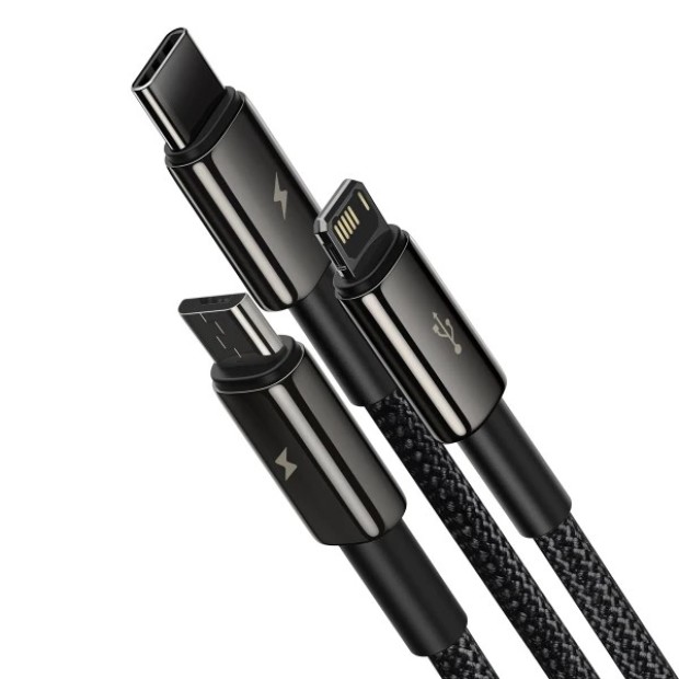 USB-кабель Baseus Tungsten Gold 3.5A (1.5m) (MicroUSB+Lightning+Type-C) (Чёрный) CAMLTWJ-01