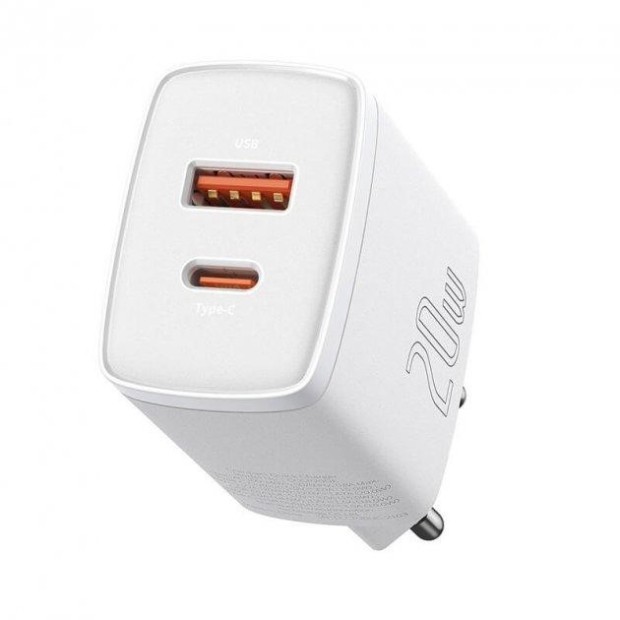 Baseus Palm 20W PD Charger (1 Type-C / 1 USB) + Type-C to Type-C Cable (White) P10111608213-01