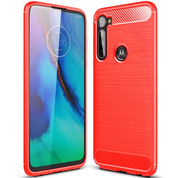 Силикон Polished Carbon Motorola One Fusion Plus (Красный)
