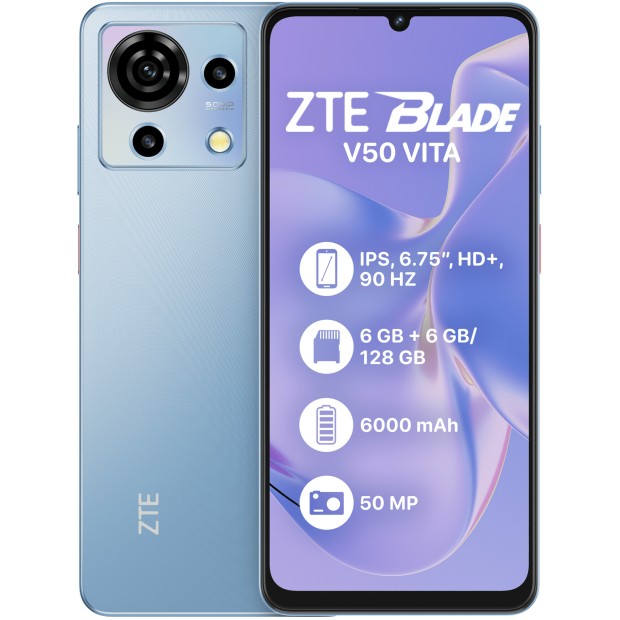 Мобильный телефон ZTE Blade V50 Vita 6/128GB Dual Sim (Blue)