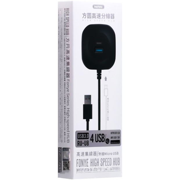 Переходник USB HUB Remax RU-U8 Fonye (4 USB, MicroUSB)