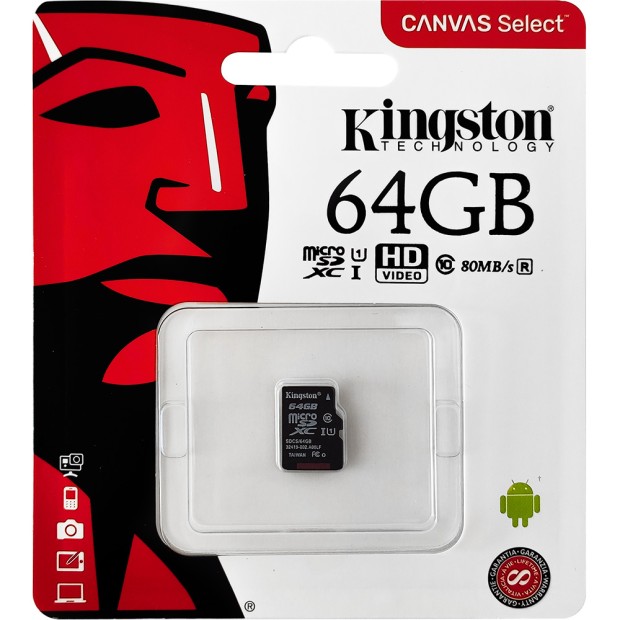 Карта памяти Kingston Canvas Select Plus MicroSDXC 64Gb (UHS-1) (Class 10)