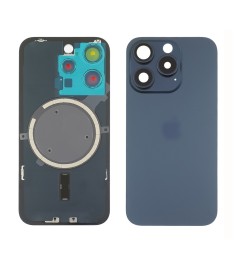 Заднее стекло корпуса для Apple iPhone 15 Pro Blue Titanium (синее) с рамкой и с..