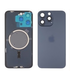 Заднее стекло корпуса для Apple iPhone 15 Pro Max Blue Titanium (синее) с рамкой..