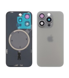 Заднее стекло корпуса для Apple iPhone 15 Pro Natural Titanium (серое) с рамкой ..