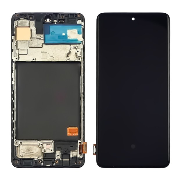 Дисплей для Samsung A515 Galaxy A51 (2020) с чёрным тачскрином и корпусной рамкой (с широким ободком) OLED