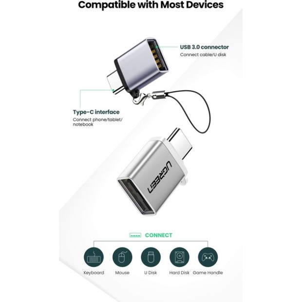 OTG-перехідник UGREEN US270 (Type-C - USB3.0) (Космічний сірий)