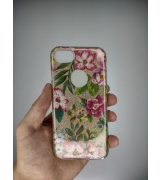 Силикон Glitter Apple iPhone 7 / 8 / SE (2020) (Golden Flowers)