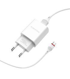 СЗУ-адаптер USB Borofone BA20A 2.1A + MicroUSB-кабель (Белый)