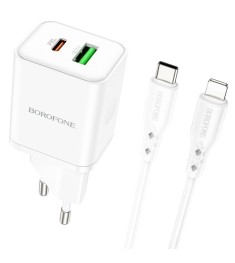 СЗУ-адаптер USB Borofone BN7 QC PD 1Type-C / 1USB + кабель Type-C - Lightning (Б..