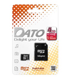 Карта памяти DATO MicroSDHC 4Gb + SD Adapter (Class 4)