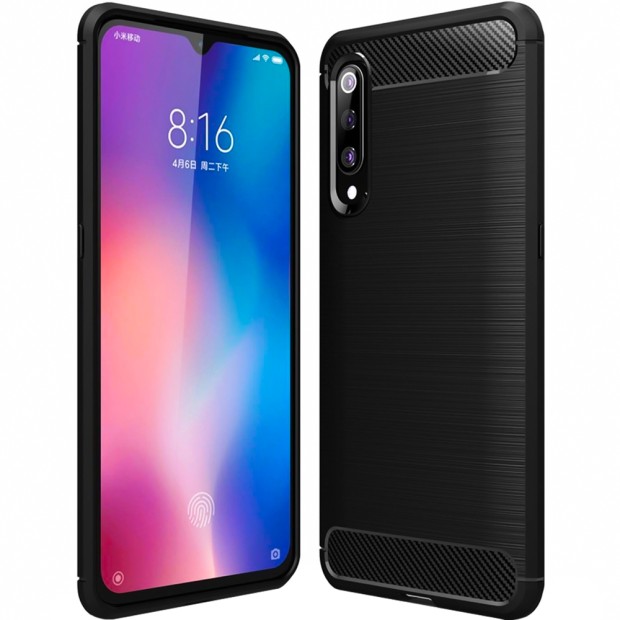 Силиконовый чехол Polished Carbon Xiaomi Mi9 (Черный)