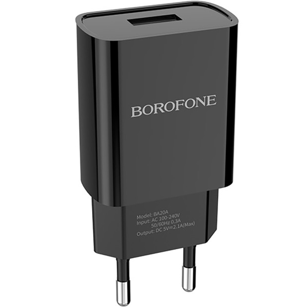 СЗУ-адаптер USB Borofone BA20A 2.1A (Чёрный)