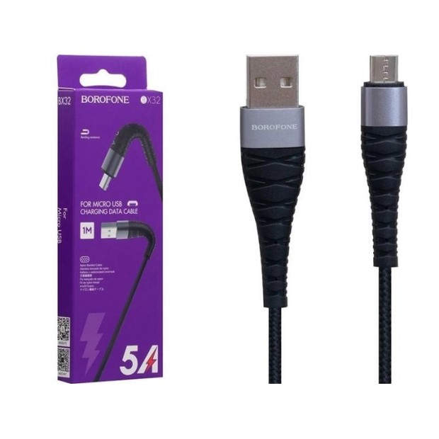 USB-кабель Borofone Munificent BX32 2.4A (0.25m) (MicroUSB) (Чёрный)