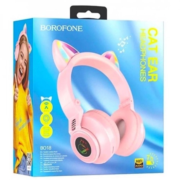 Беспроводные накладные наушники-гарнитура Borofone BO18 Cat Ear (Розовый)