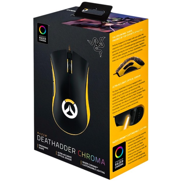 Мышь проводная Razer DeathAdder Chroma Overwatch Edition (Чёрно-жёлтый)
