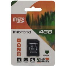 Карта памяти Mibrand MicroSDHC 4Gb (Class 4) + SD-адаптер