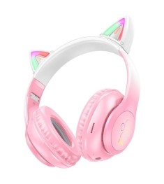 Беспроводные накладные наушники-гарнитура Hoco W42 Cat Ear (Розовый)
