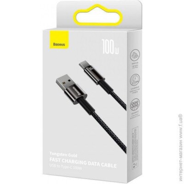 USB-кабель Baseus Tungsten Gold 100W (1m) (Type-C) (Чёрный) CAWJ000001