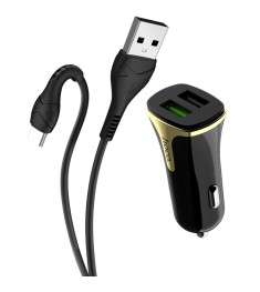 АЗУ-адаптер Hoco Z31 Universe 2USB 2.4A QC3.0 + Type-C-кабель (Чёрный)