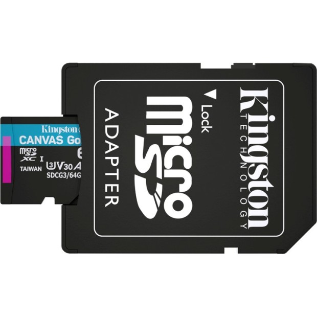 Карта памяти Kingston Canvas Go Plus MicroSDXC 64Gb (UHS-1 U3 A2 V30) (Class 10) + SD Adapter