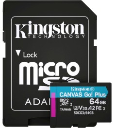 Карта памяти Kingston Canvas Go Plus MicroSDXC 64Gb (UHS-1 U3 A2 V30) (Class 10)..