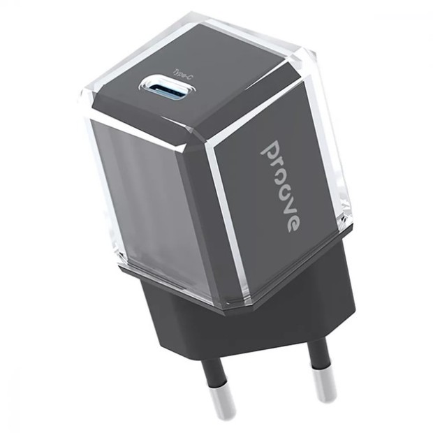 Чорний зарядний пристрій Proove Pure GaN 30W з одним портом Type-C (модель WCPU30012201).