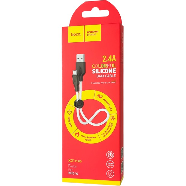 USB-кабель Hoco Silicone X21 Plus 20cm (MicroUSB) (Чёрно-Белый)