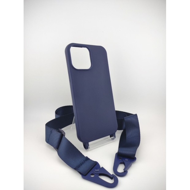 Чехол Silicone Case Shoulder Strap Apple iPhone 13 Pro Max (Dark Blue)