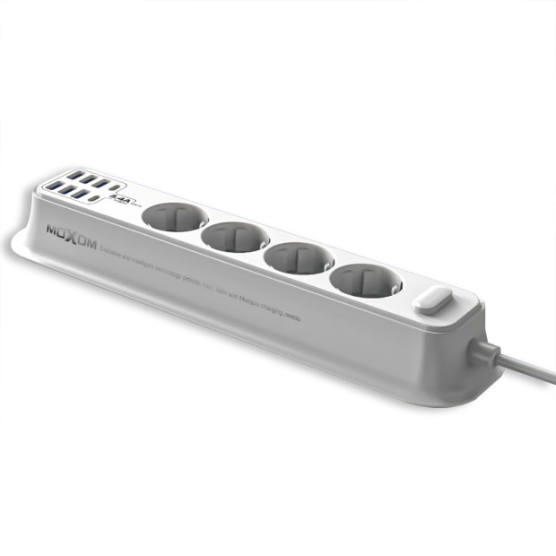 Сетевой удлинитель MOXOM ST05 (6 USB, 2 Type-C 3.4A, 4 розетки) (Белый)