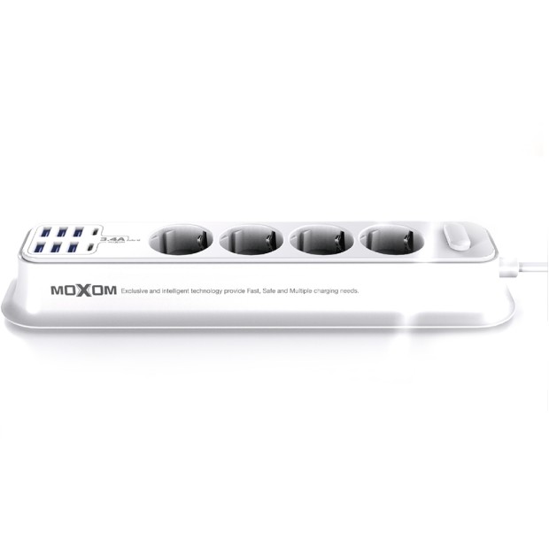 Сетевой удлинитель MOXOM ST05 (6 USB, 2 Type-C 3.4A, 4 розетки) (Белый)